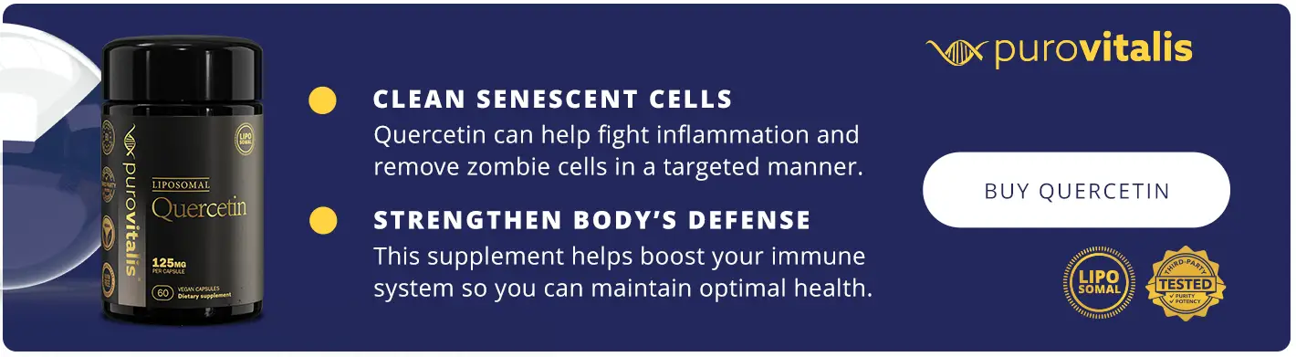 Zombie cells or senescent cells removal with quercetin supplement
